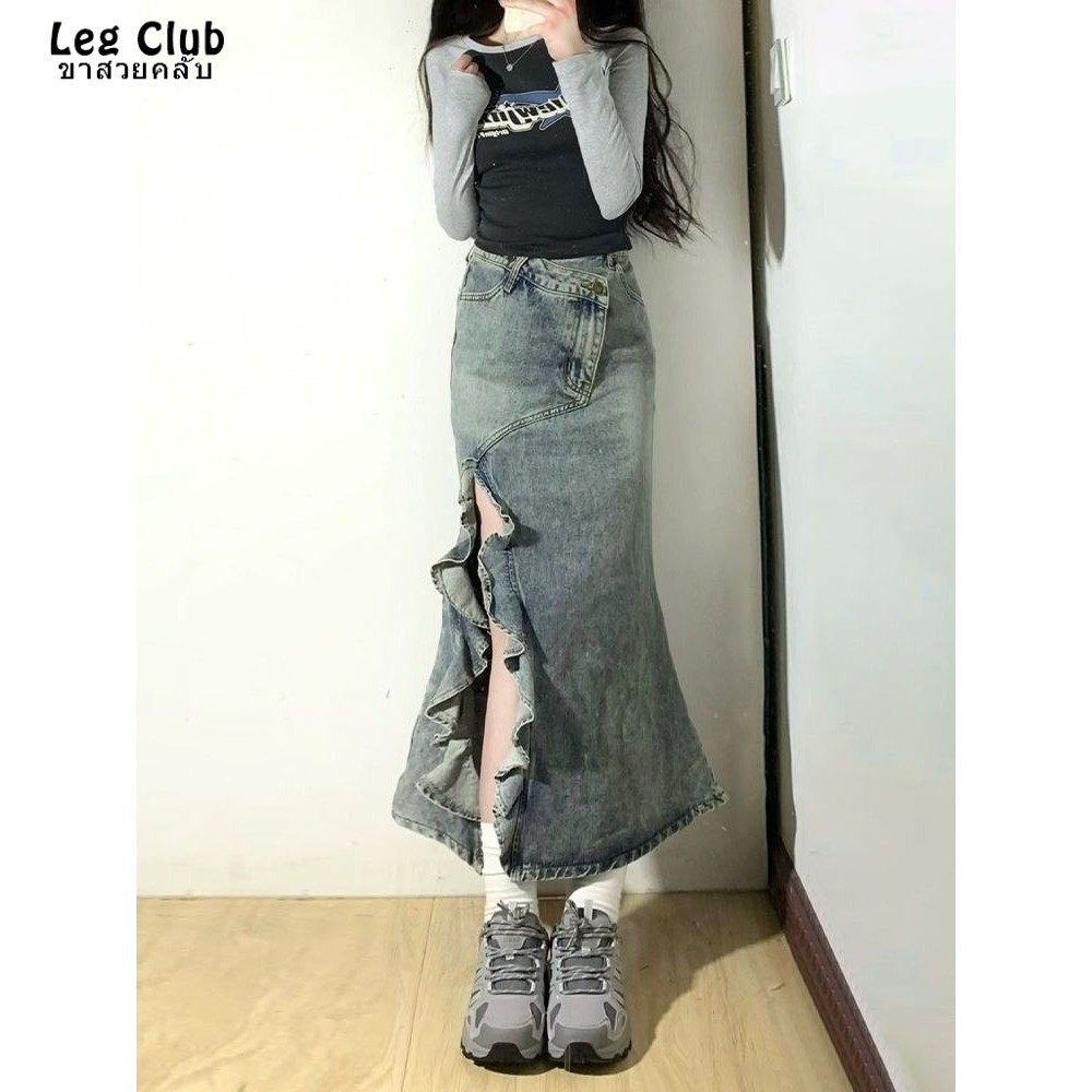 2026 Spring and Summer New Retro Washed Do the Old Cowboy Skirt Women's High Waist Slimming Large Si