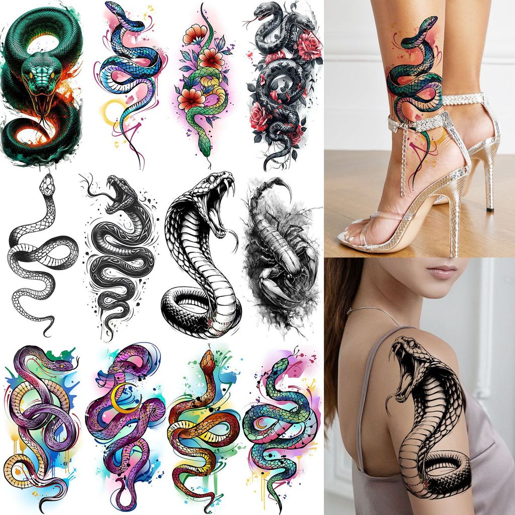 Snake Scorpion Rose Niche Tattoo Sticker Arm Thigh Tattoo Sticker Tattoo รับคูปองส่วนลด] 5.9