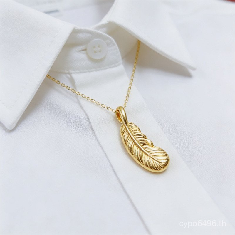 Clavicle Feather วันวาเลนไทน์ Pure Gold Feather Gold Hard Feather จี้จี้ 999 กามเทพสร้อยคอของขวัญ 3d