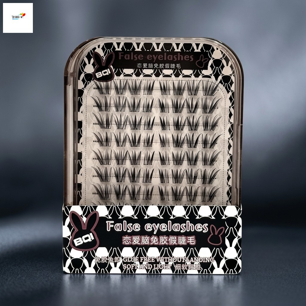 BQI ไม่มีกาวขนตาปลอมน้ําหนักเบา Foxy สไตล์ธรรมชาติ Breathable Fiber Lashes สําหรับแต่งหน้าทุกวัน