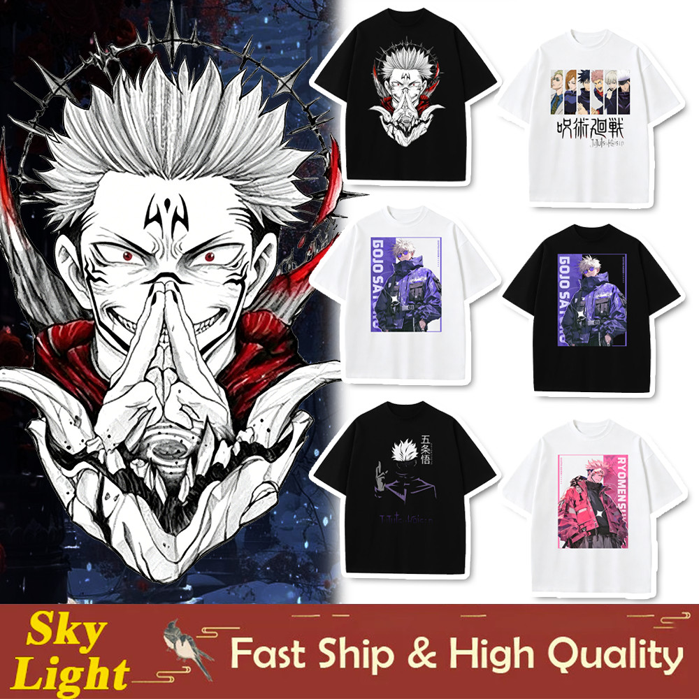 Jujutsu Kaisen เสื้อสําหรับชายผู้ใหญ่ Gojo Satoru Sukuna ญี่ปุ่นอะนิเมะ Unisex การ์ตูนตัวอักษรเครื่องแต่งกาย T เสื้อ