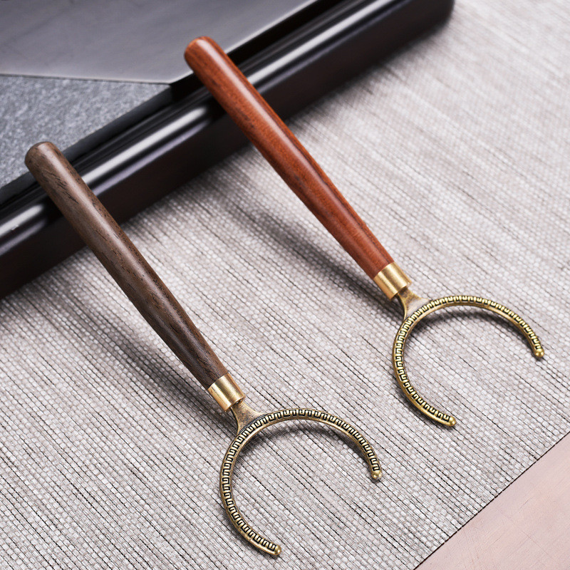 ไม้มะเกลือ Rosewood ถ้วยชาส้อมชาคลิป Anti-scalding ถ้วยที่วางแก้วโลหะคลิปชา Kung Fu ชุดชาพิธีชงชาอะไหล่ ZXUO