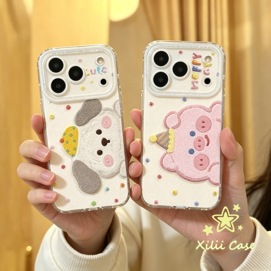 สำหรับIPhone 16 17 11 XR 15 13 Air 12 14 Pro Max X 7 6 6S 16 15 8 Plus SE เคสโปร่งใส คู่รัก ลายสุนัขหมู น่ารัก สไตล์ฮิต