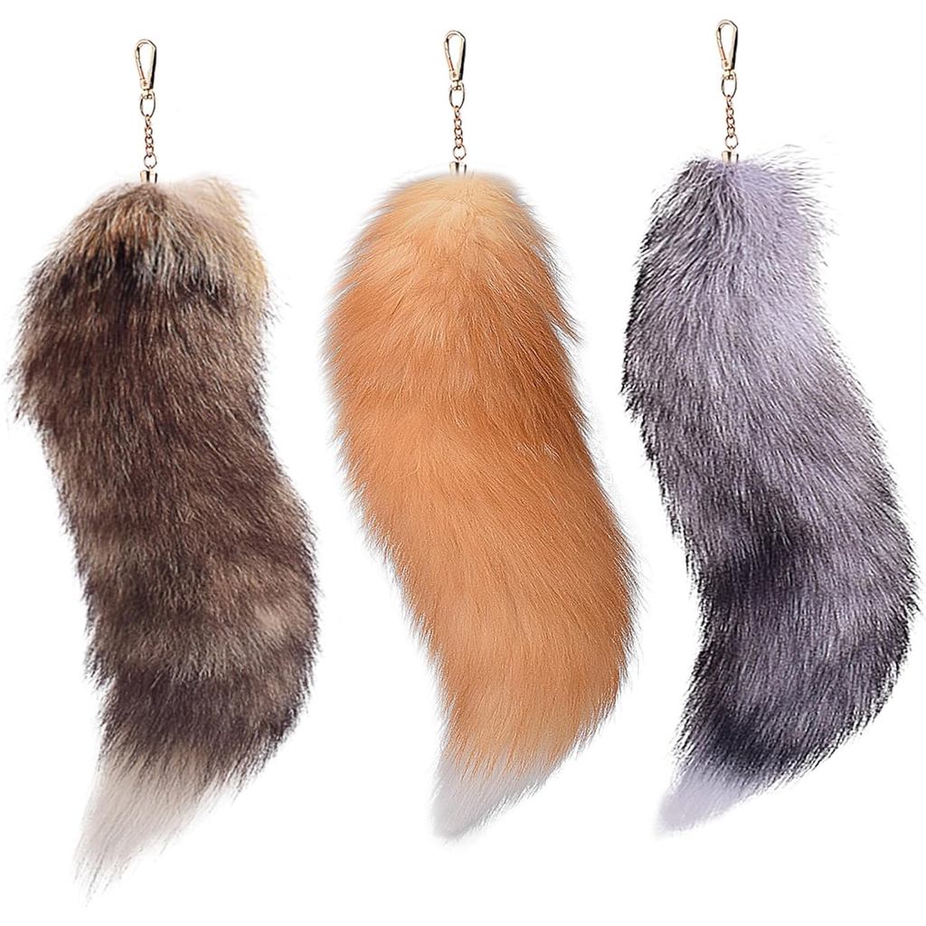 3 ชิ้น Therian Tail, 15.8 นิ้วยาว Therian Fox Tail พร้อม Clasp, ฮาโลวีนนุ่ม Fluffy Fox Tail พวงกุญแจ