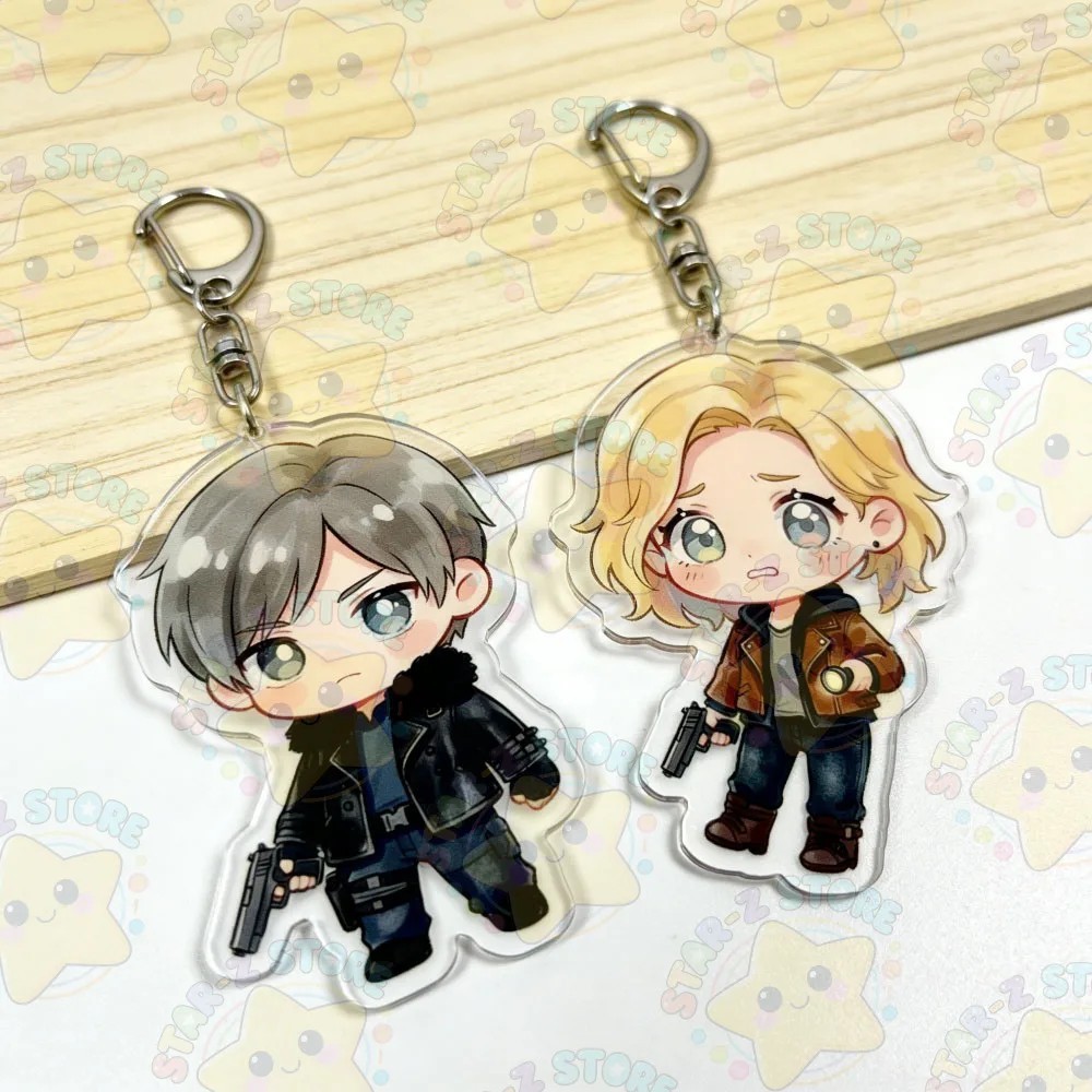 Resident Evil Leon Kennedy Ashley Graham พวงกุญแจ chibi micha โปร่งใสสําหรับตกแต่งกระเป๋าเป้สะพายหลั