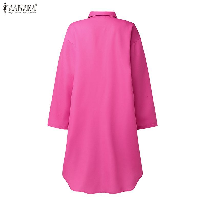 ZANZEA ผู้หญิงเกาหลีสตรีทแฟชั่น Turn-Down-Collar แขนยาว Contrast พิมพ์ลายดอกไม้ A-Line เสื้อเดรส — صورة 8
