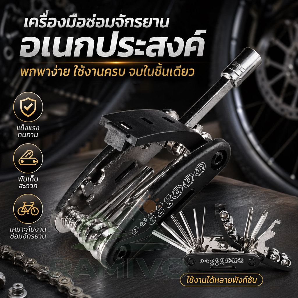 ชุดเครื่องมือซ่อม จักรยาน แบบพกพา Bike Repair Tool Kit (Black) 16 in 1