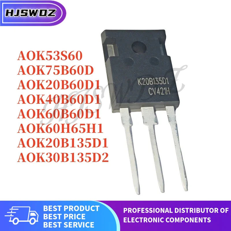 5PCS AOK75B60D AOK30B135D2 AOK60B60D1 AOK20B60D1 AOK60H65H1 AOK40B60D1 AOK53S60 TO-247X ชิป mo6X