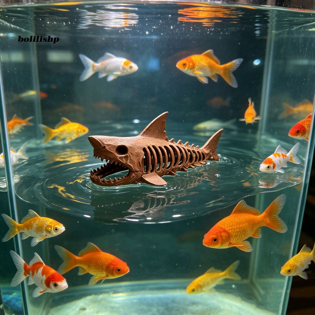 {bolilishp} 3d พิมพ์ Shark Skeleton Aquarium Hideout ลอย Betta ปลากุ้ง Cave ตกแต่งสําหรับถังนาโนที่ส