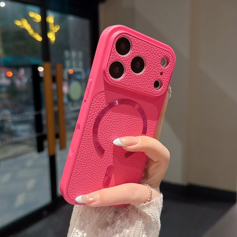 เปลือก หนังลิ้นจี่ลายหน้าต่างขนาดใหญ่ซีดีลายแม่เหล็กเคสโทรศัพท์สีเขียวเหมาะสําหรับ ไอโฟน 11 12 13 14 15 16 17 มือโปร สูงสุด รวมทุกอย่างฝาครอบซิลิโ