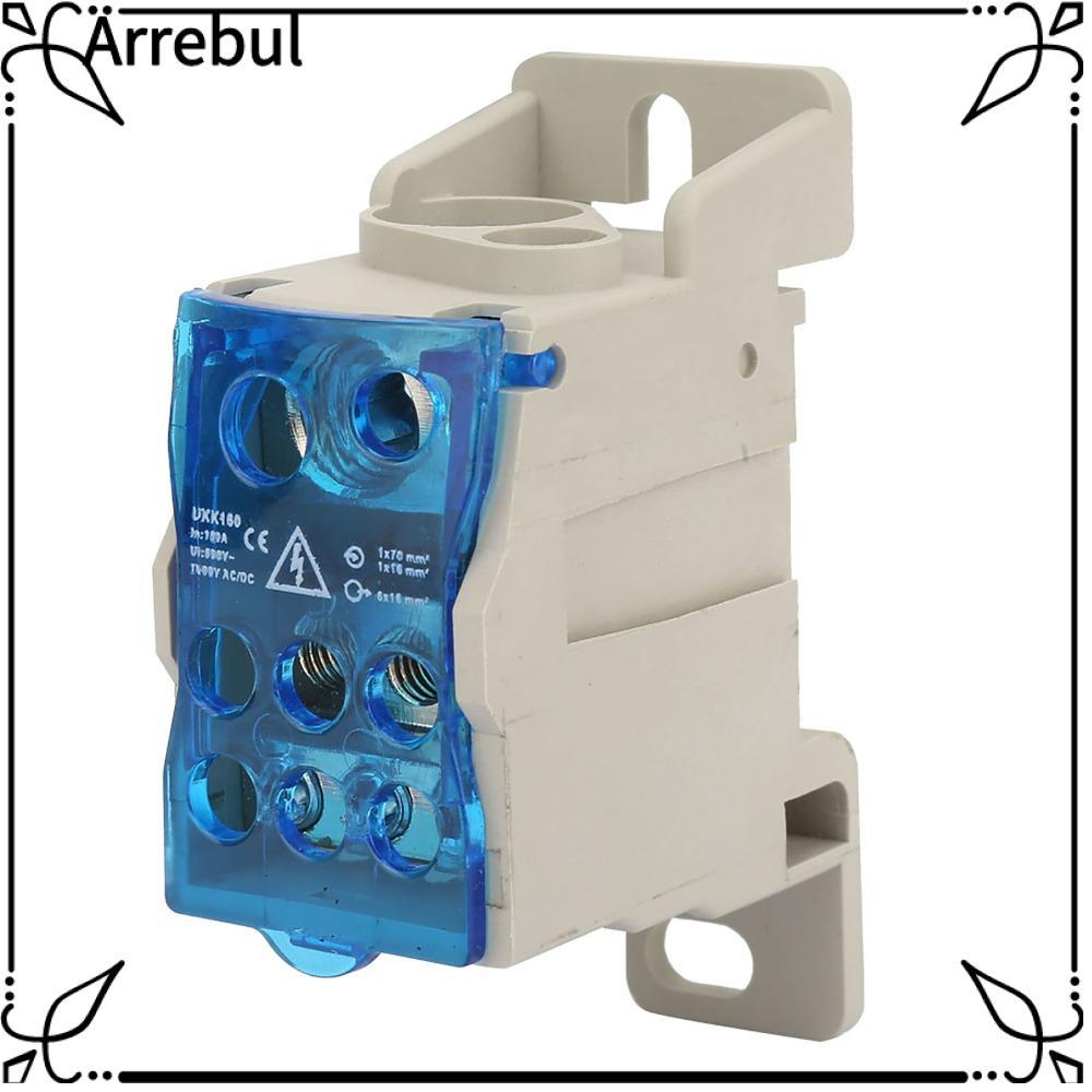 AREBUL UKK160 กล่องบล็อกเทอร์มินัลราง DIN, กล่องกระจายสีฟ้าติดตั้งง่าย, ทนทาน 690V 160A ตู้กระจายขั้