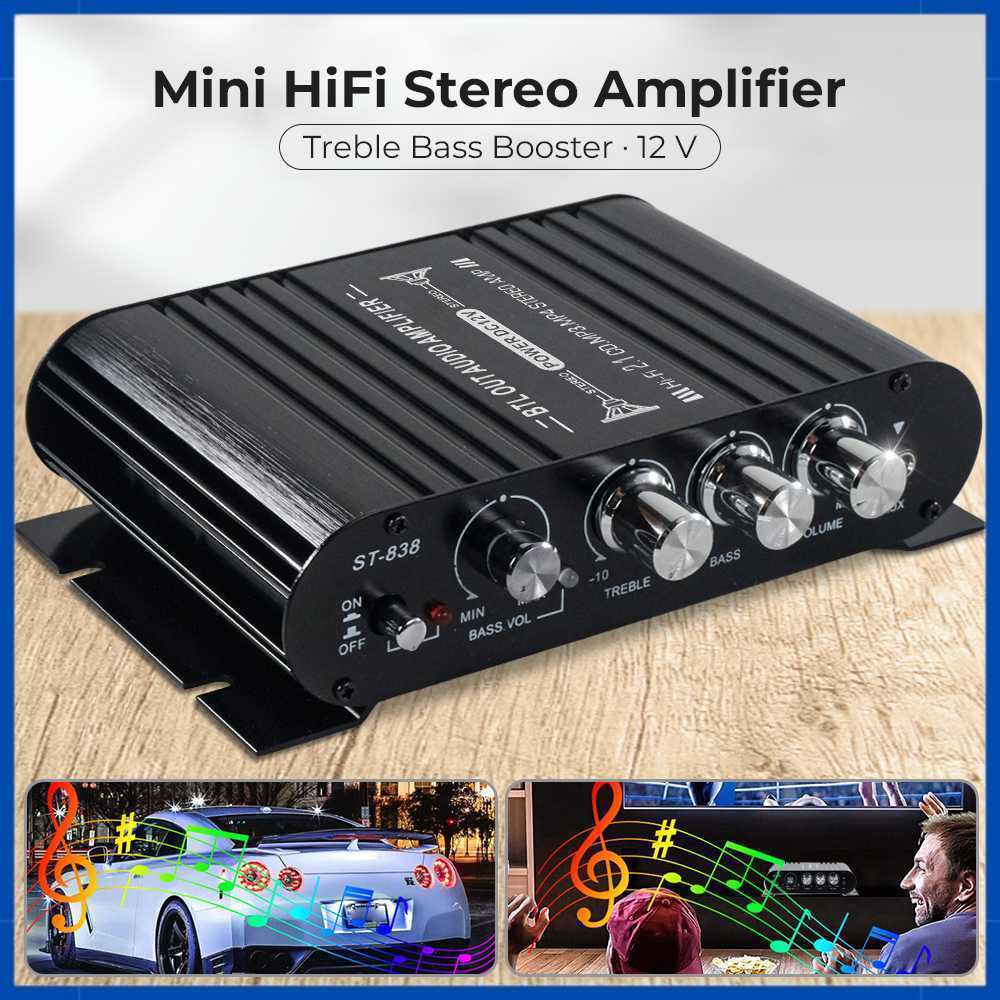 LVPIN Mini HiFi เครื่องขยายเสียงสเตอริโอ Treble Bass Booster 12V - ST-838