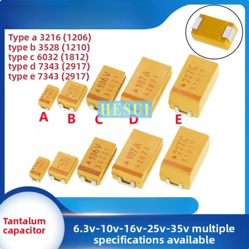 ABCDE Tantalum Capacitor 0.1uF 0.47uF 1uF 2.2u 3.3u 4.7uF 10uF 22u 33u 47uF 68uF 100uF 220uF 330uF 4