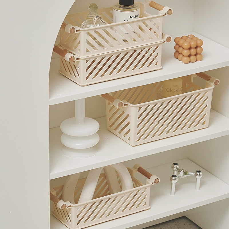 ตะกร้าเก็บของ Beech Handle Home Snacks Desktop Organizer Basket