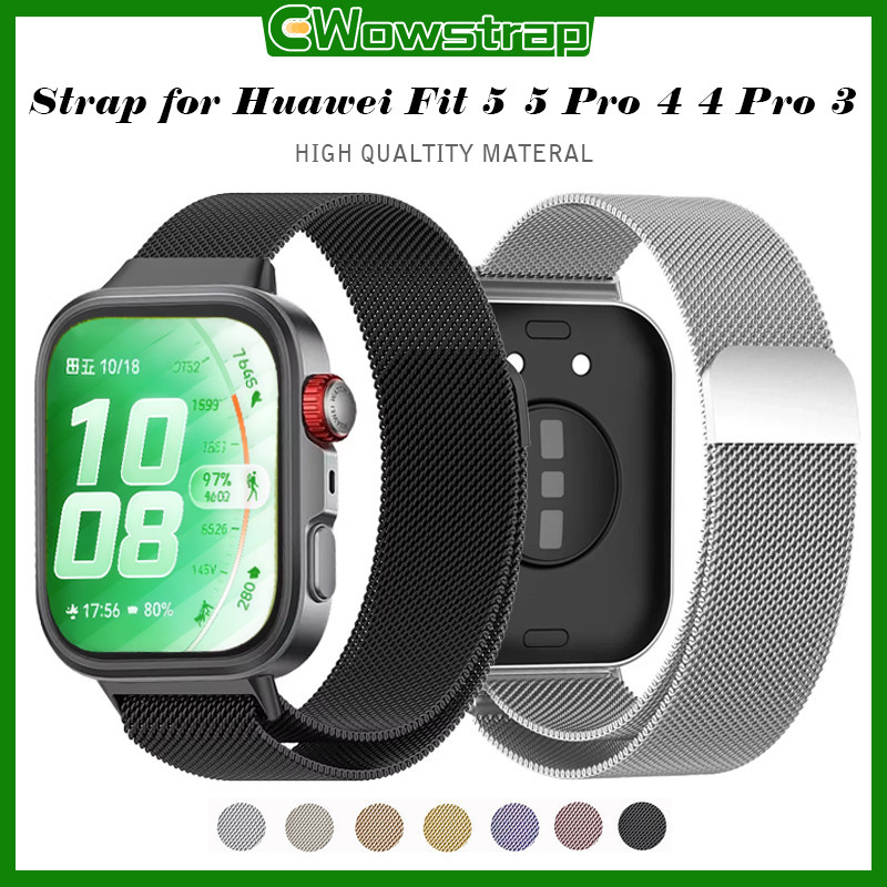 สายรัดโลหะสแตนเลส for Huawei Watch Fit 5 4 3 / 5 Pro Milanese Loop อุปกรณ์เสริมสายพานลมหายใจ for Huawei Fit 4