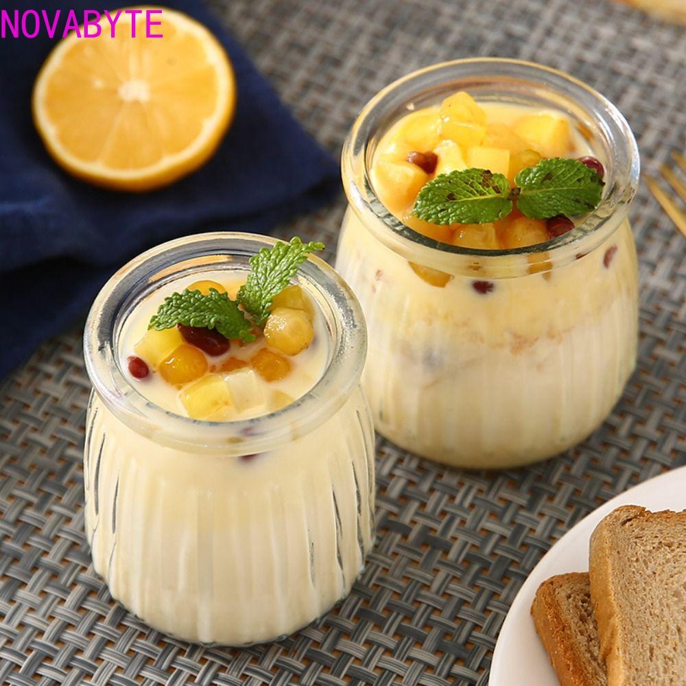 NOVABYTE ขวดแก้วพุดดิ้ง, ขวดแก้วโยเกิร์ตขนาดเล็ก, DIY โปร่งใส 100/150/200ml พร้อมฝาปิดขวดดื่มมูส Tir