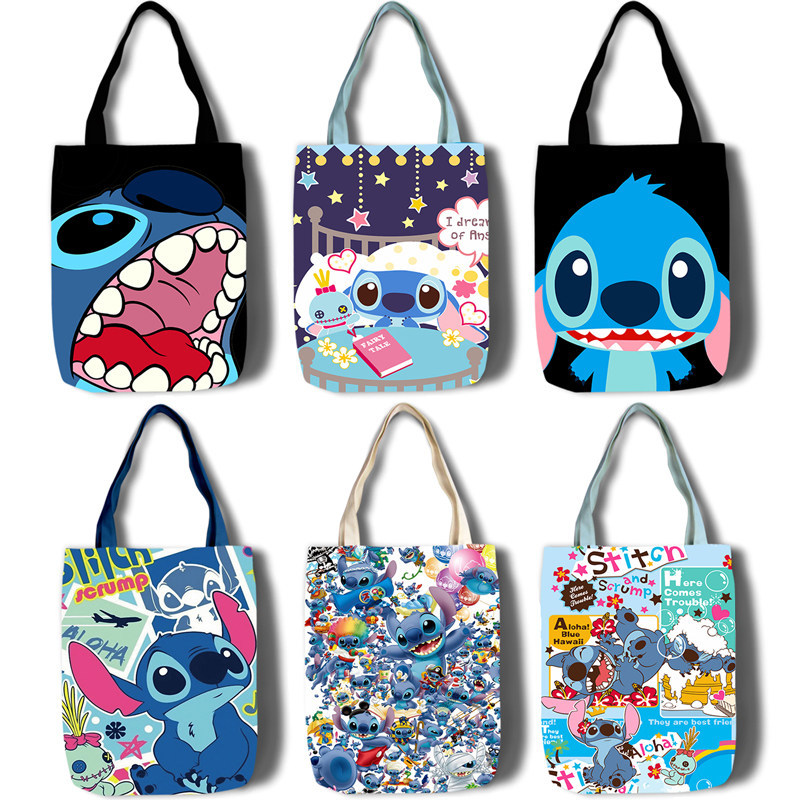 Stitch Stitch Stitch Stitch Stitch Stitch Shopping Bag ins ยอดนิยมผ้าใบหนึ่งไหล่กระเป๋าสาว