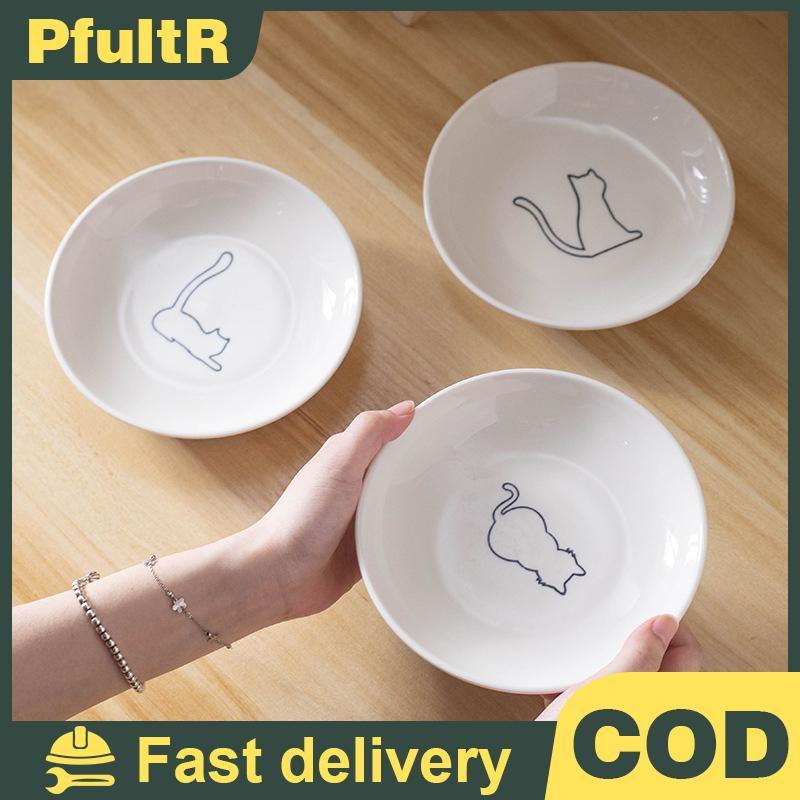 แผ่นเซรามิกแมวพร้อมแผ่นรองซิลิโคน Pet Sna Bowl ชามน้ําอาหารลูกแมว