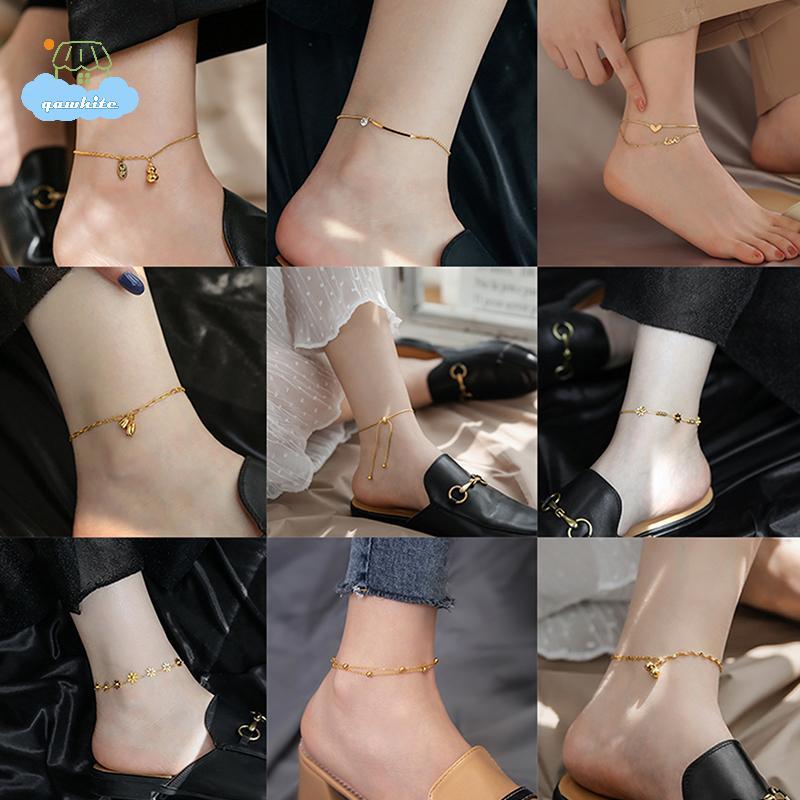 [LI] Simple Titanium Steel Anklet Womens Advanced 18K Anklet Fashion Love Anklet Accessories IE