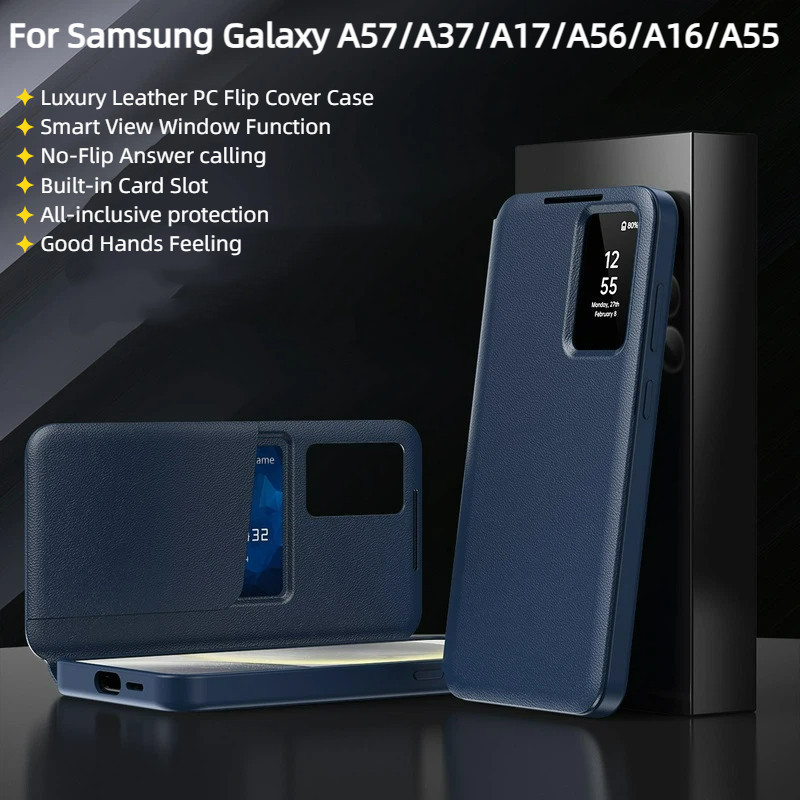 SAMSUNG สําหรับSamsung Galaxy A57 A37 A17 A56 A55 5GกรณีหนังPU PCในตัวช่องใส่การ์ดสมาร์ทหน้าต่างฝาคร