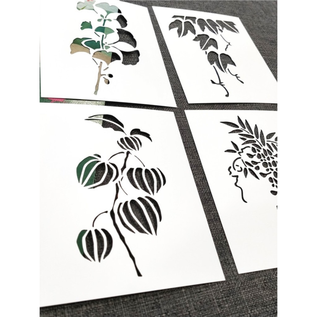 Wisteria ดอกไม้ Maple Leaf Ginkgo Leaf รุ่น Tulip Hollow เย็บปักถักร้อยภาพวาดสีน้ําแม่แบบย้อมการ์ด L