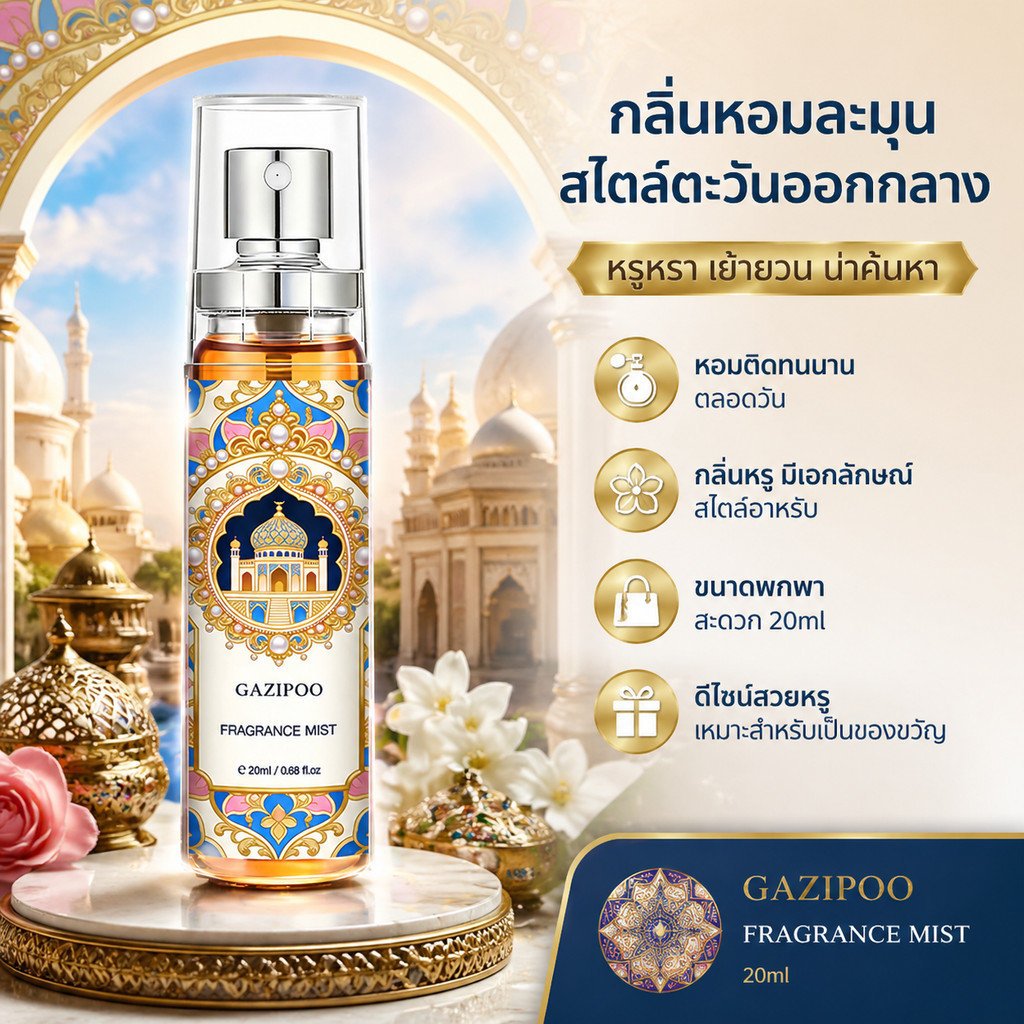 GAZIPOO ✨น้ำหอมพกพา 20ml กลิ่นวนิลา คาราเมล หอมหวานหรูหรา สไตล์อาหรับ (Fragrance Mist) ติดทน พกพาง่าย