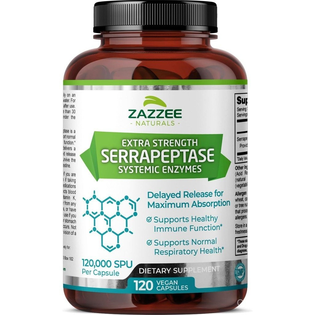 ZazzeeDelayedReleaseSerrapeptase,120,000SPUperCapsule,120VeganCaps,4MonthSupply,ExtraStrength,Potand