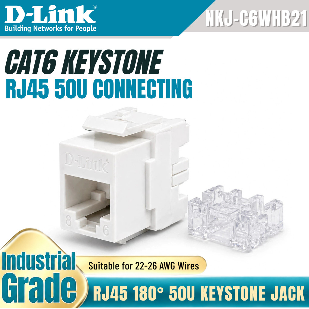 D-LINK NKJ-C6WHB21 CAT6 Keystone แจ็ค Rj45 50U เครือข่ายสําหรับ Lan CAble 22-26AWG