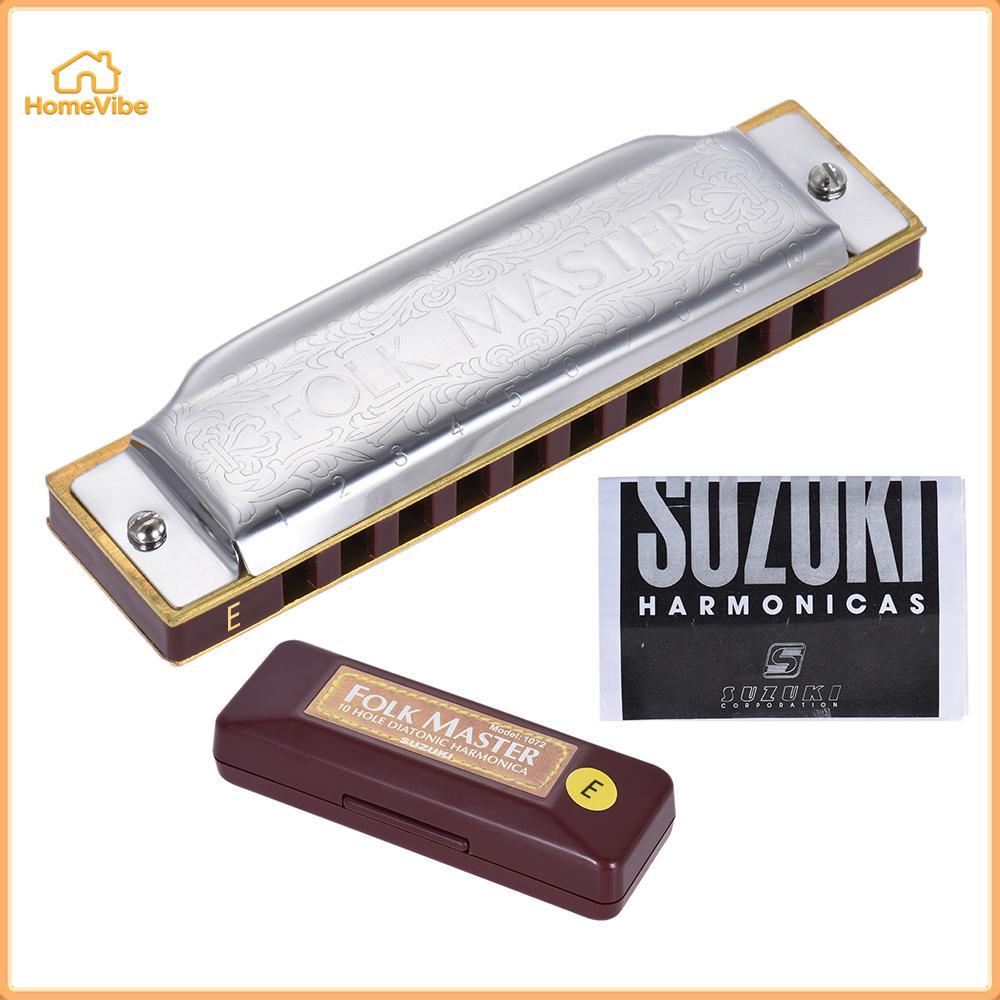 HomeVibe Suzuki 1072-F Folkmaster Standard 10-Hole Diatonic Harmonica คีย์ F 20 Tone สำหรับนักเรียนระดับเริ่มต้น