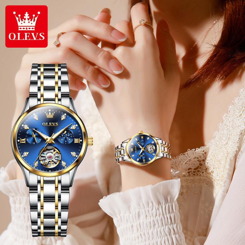 OLEVS 6608 Simple Trend Automatic Mechanical Watch Steel Band Classy All-Match Ladies Watch (กล่องนา