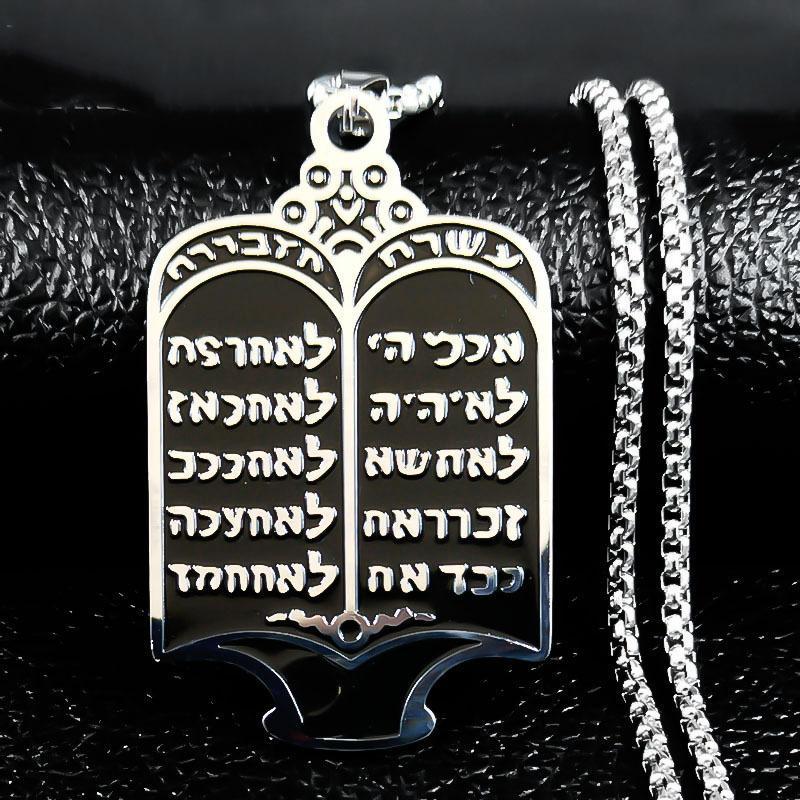 Hebrew Scripture Mezuzah จี้สร้อยคอสแตนเลส Jewish Torah Scroll Ten Commanments Pendantสร้อยคอสร้อยคอ