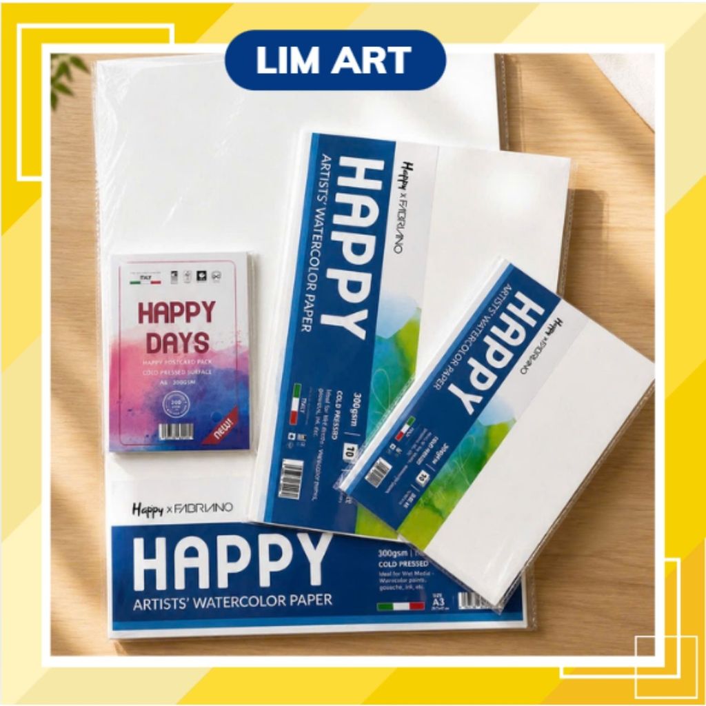 Happy Artists Watercolor PAPER 300GSM (A3/A4/A5/A6) - กระดาษสกัดเย็นเฉพาะ - LIM ART