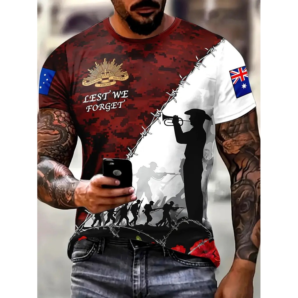 Men's ANZAC Day Graphic T-Shirt Tops Casual Round Neck Short Sleeve Tshirts Men's Australian Flag Gr