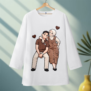 Louis STOR COLECTION Kaos Cotton Oversize Lengan 7/8 Motif Digital Printing Couple Muslimah