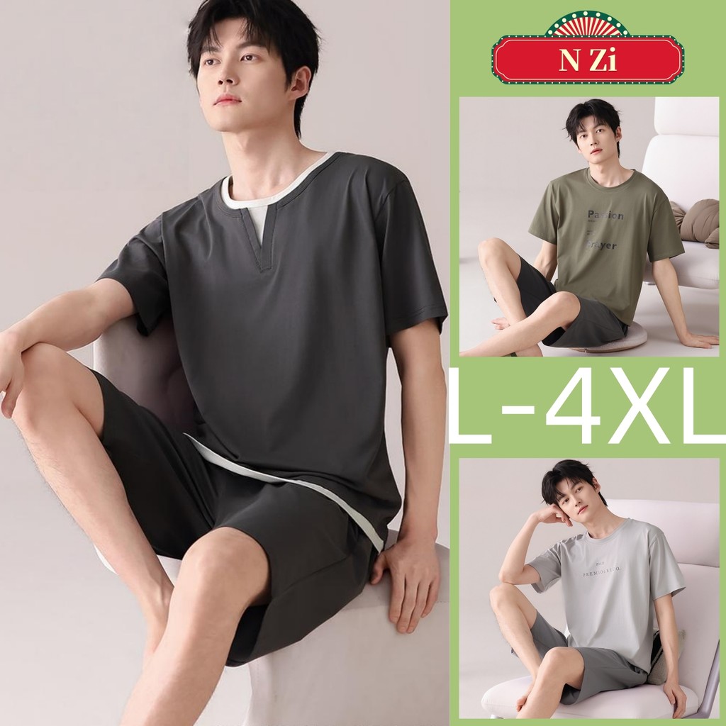 Plus ขนาดชุดนอนผู้ชายผ้าฝ้าย 100% ชุดฤดูร้อนแขนสั้นชุดนอน Man เวอร์ชั่นเกาหลีธรรมดาสวมใส่ L-4XL