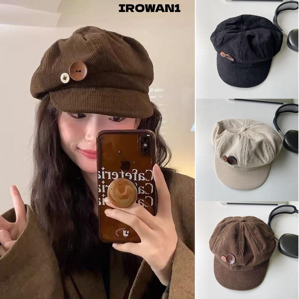 หมวกแปดเหลี่ยมผ้าลูกฟูก อบอุ่นกันลม ปรับปุ่มคู่ เบเร่ต์ลําลอง ฤดูใบไม้ร่วง ฤดูหนาว
