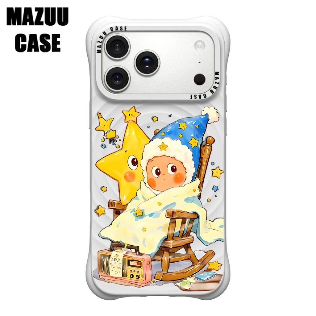 เคสไอโฟน ซิลิโคนสีขาว แม่เหล็ก กันกระแทกมุม ลายตัวการ์ตูน Twinkle หมวกสีน้ำเงิน สำหรับ iPhone 17 16 15 14 13 12 11 Pro M
