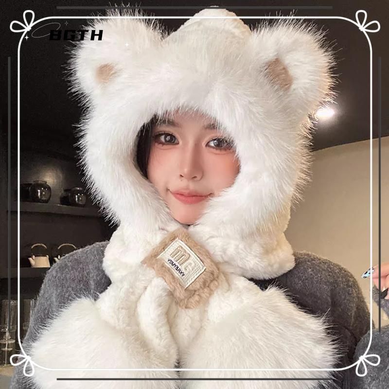 BSG ผ้าพันคอหมวกฤดูหนาวตุ๊กตาน่ารัก - หมวกกันลมแบบนุ่มและคออุ่น BSG
