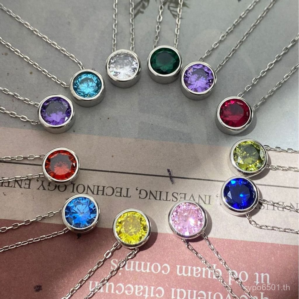 แขวน Simple Resurrection Birthstone 925 เงินรอบเซอร์โคเนียมยอดนิยม ins สไตล์ Burst Bubble โซ่โบราณ 1