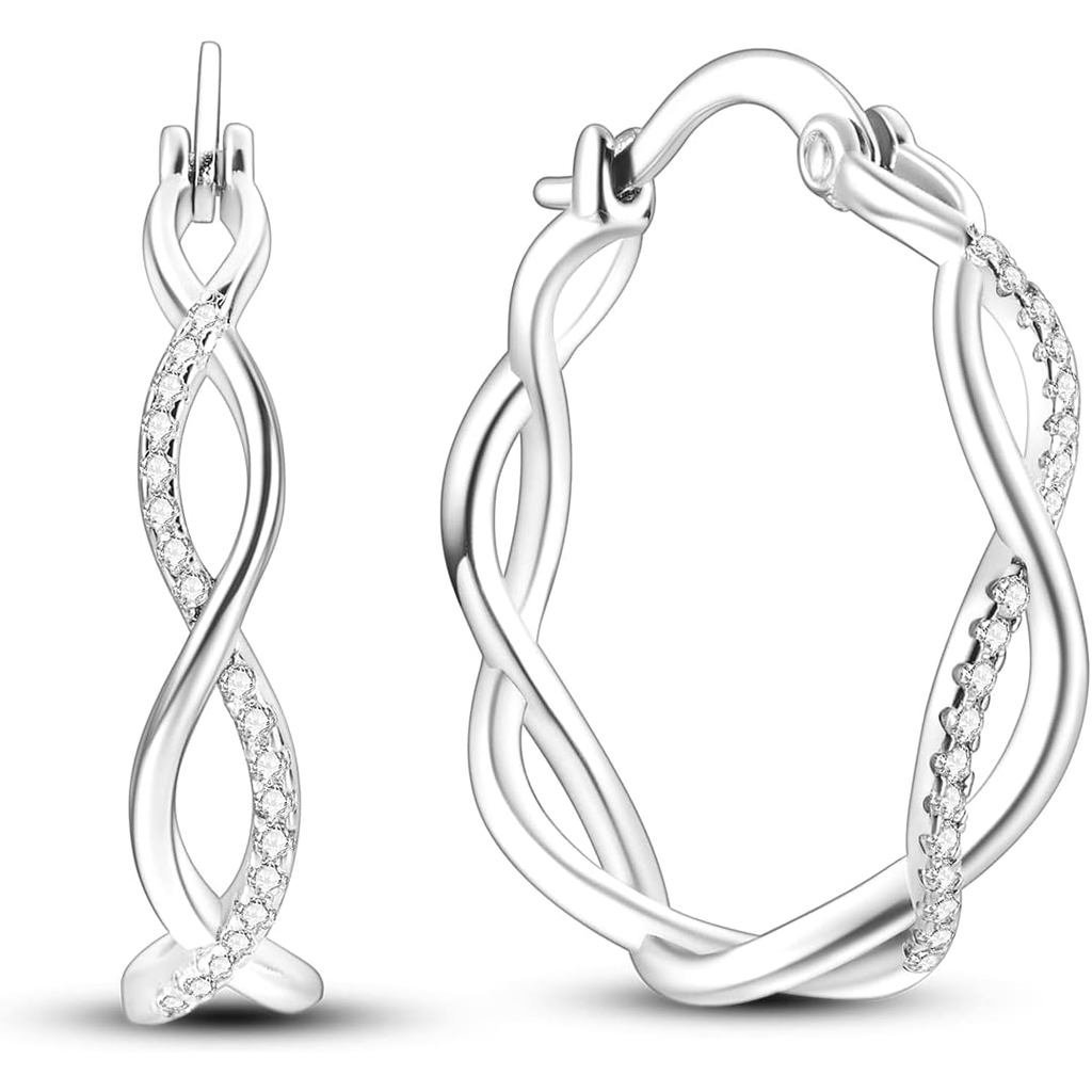 NARMO 925 เงินสเตอร์ลิง Hoop ต่างหูผู้หญิง Hypoallergenic น้ําหนักเบา Huggie Hoop ต่างหู Twisted Hoo