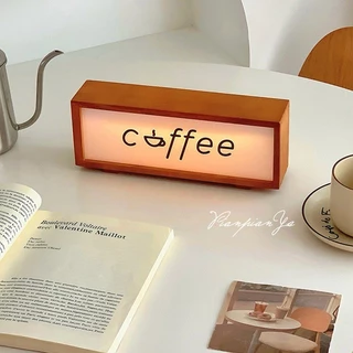 โคมไฟไม้ LED แบบใช้แบตเตอรี่ ป้ายกาแฟกรอบไฟ ไฟกลางคืน ตกแต่งบ้าน ร้านกาแฟ บาร์ และครัวเรือน