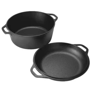 [Elizabeth1.th] 2 in 1 Iron Dutch Oven หม้อเตาอบ Dutch พร้อม Dual Handles Skillet ชุดเครื่องครัวสําหรับขนมปังทอดเบเกอรี่ Camping BBQ [Elizabeth1.th]