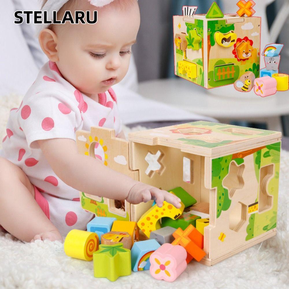 STELLARU ไม้กิจกรรม Cube, รูปร่างรูปแบบการจับคู่การเรียนรู้ Cube รูปร่าง Sorter ของเล่น,คุณภาพสูง Vi