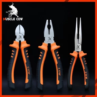 Muscle Cow คีม 6 นิ้ว / 8 นิ้ว คีมปากแบน คีมปากแหลม คีมปากเฉียง ตัวคีมทำจากเหล็กกล้าโครเมียมอัลลอย พื้นผิวเคลือบ