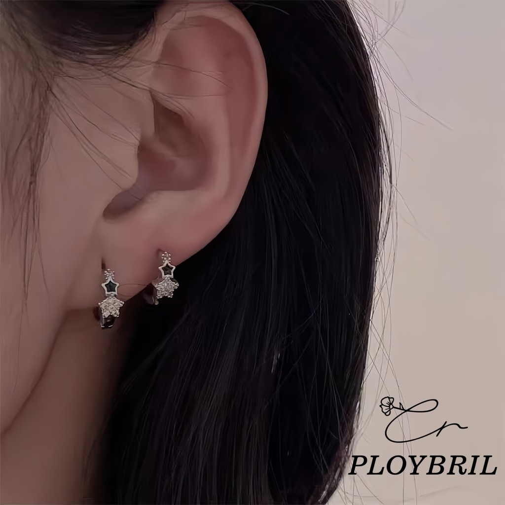 PLOYBRIL We Flower Chic ต่างหูห่วง เงิน 925 ทรงกลม ประดับเพทาย ขนาดเล็ก สีดํา เครื่องประดับ สําหรับผู้หญิง E071