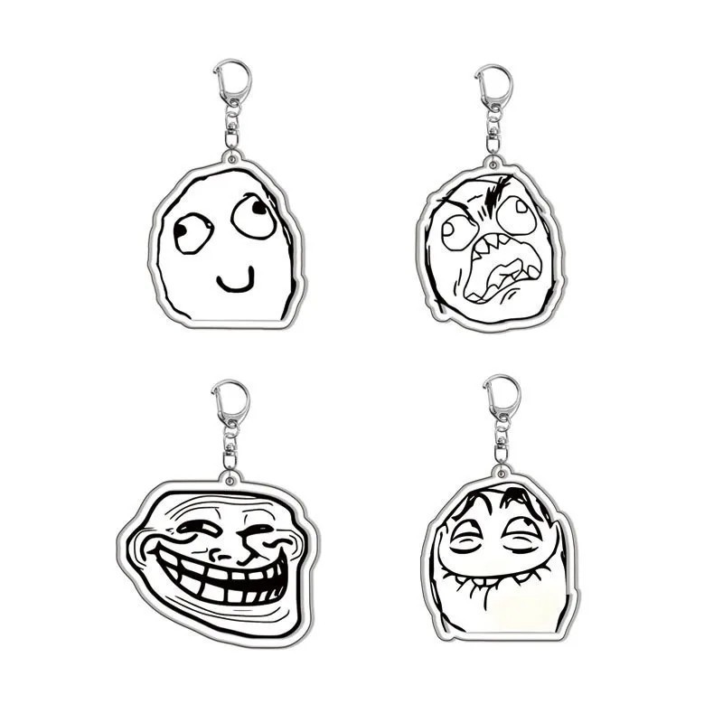 พวงกุญแจ Trollface Meme ตลกทําจากไมกาพิมพ์หน้ายิ้ม Troll Face Forever Alone ตกแต่งกระเป๋าเป้สะพายหลั