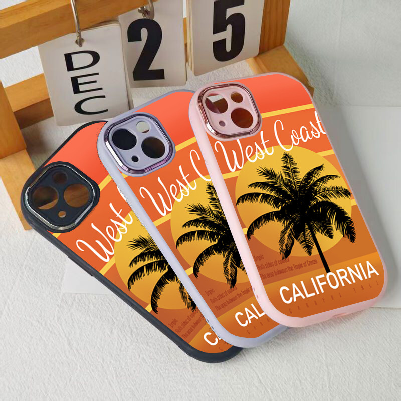 West Coast California Palm Sunset Case,Sea Style,Orange,Yellow,Sunset Light,iPhone 11/12/13/14/15/16