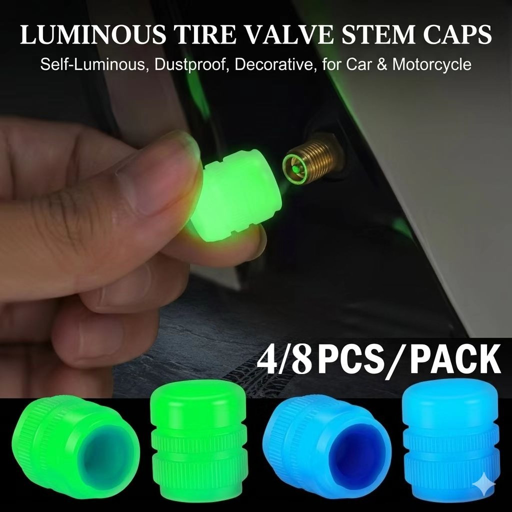 4 ชิ้น Luminous ยางวาล์ว Caps - เรืองแสง Night เรืองแสง Tyre วาล์ว Stem ครอบคลุมสําหรับรถยนต์รถจักรยานยนต์
