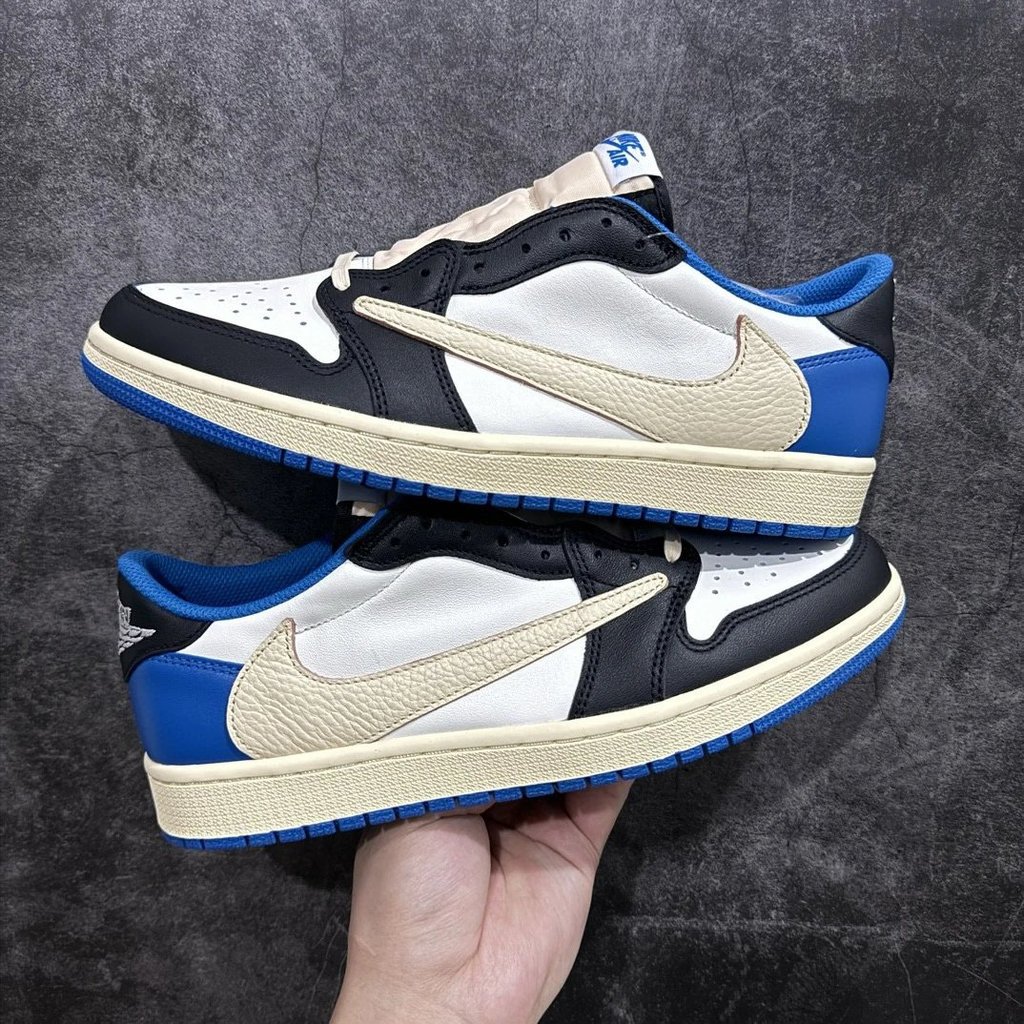 [ต้นฉบับบริสุทธิ์ที่เลือก] AJ1 Barb Low-Top Basketball Shoes TS Joint Lightning White Blue Black 2.0