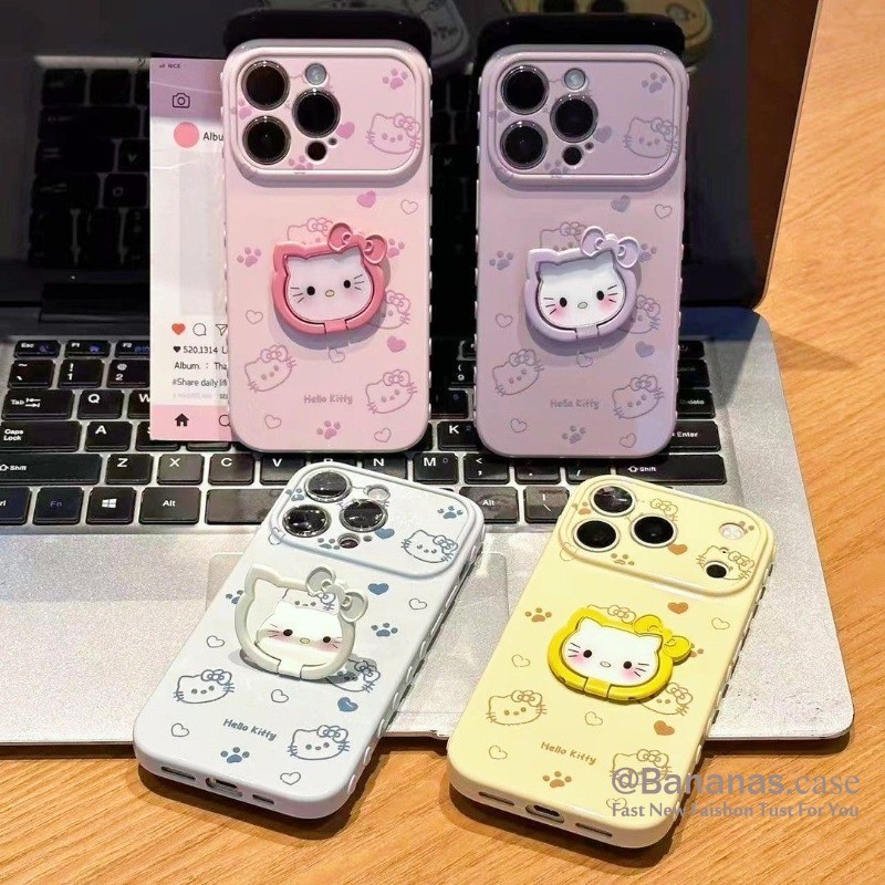 น่ารักสีลูกกวาด Kt Cat + เคสโทรศัพท์สําหรับ iPhone 17 16 15 14 13 12 11 Pro Max 16 15 14 Plus